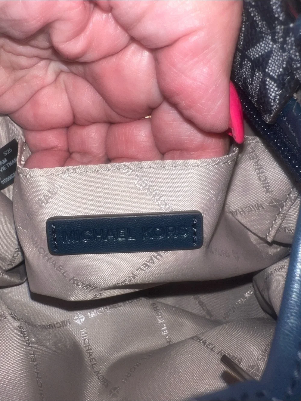 Michael Kors Gray MK Logo Satchel with Black Handles and Cream Strap